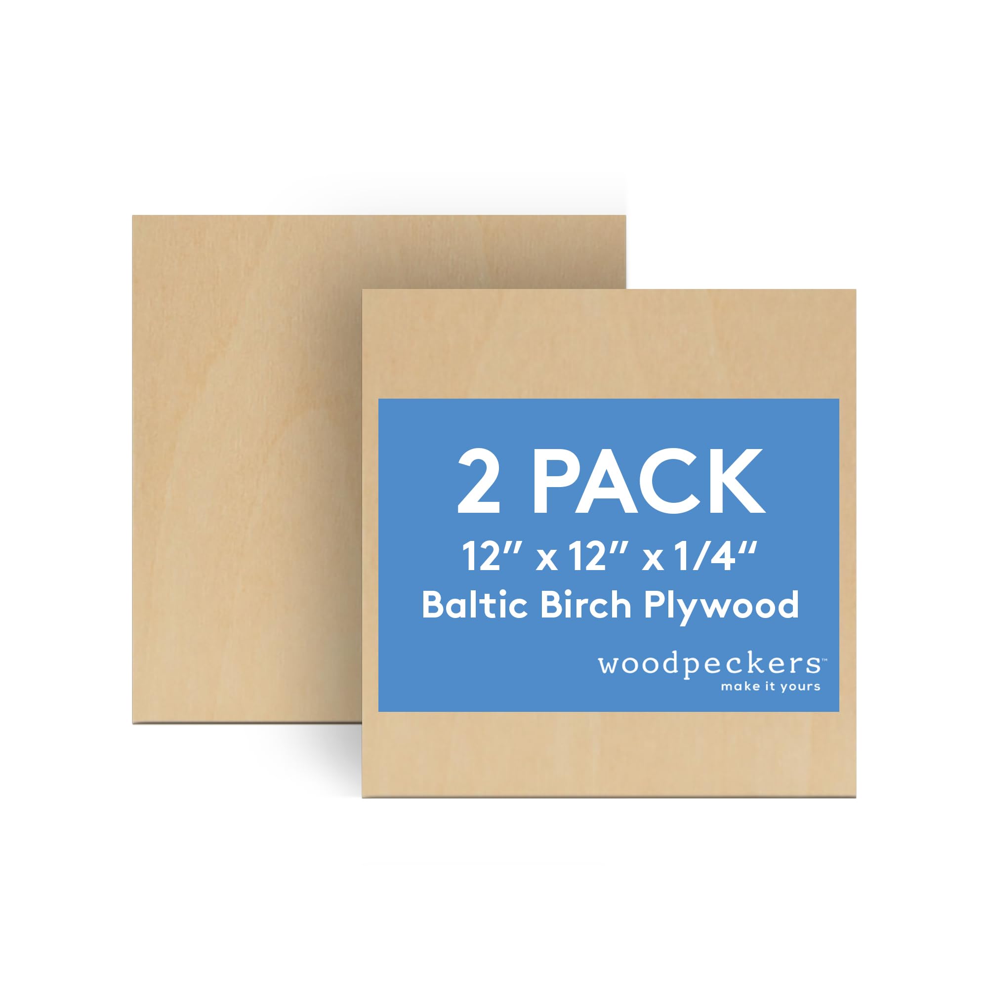 6 mm Baltic Birch Plywood 1/4 x 12 x 12 Inch, Box of 2 B/BB Grade Craft Wood, Stronger Than Basswood Sheets, for Laser, CNC Cutting and Wood Burning,