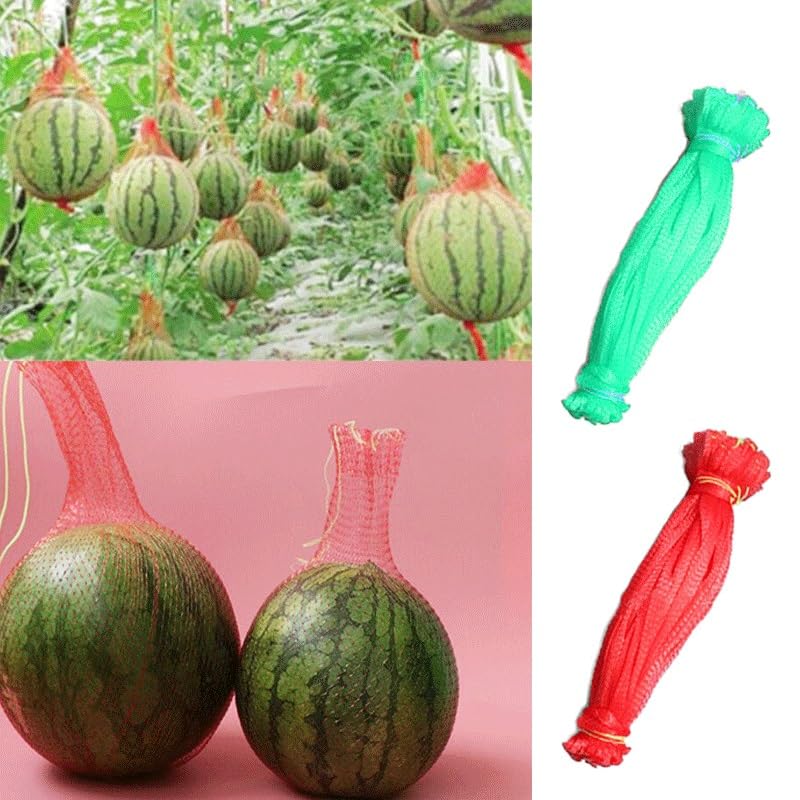 Siatki na owoce 100 sztuk plastikowych nylonowych toreb siatkowych, do przechowywania warzyw, organizera do pakowania, siatki ogrodniczej i wzrostu(Green,60cm)