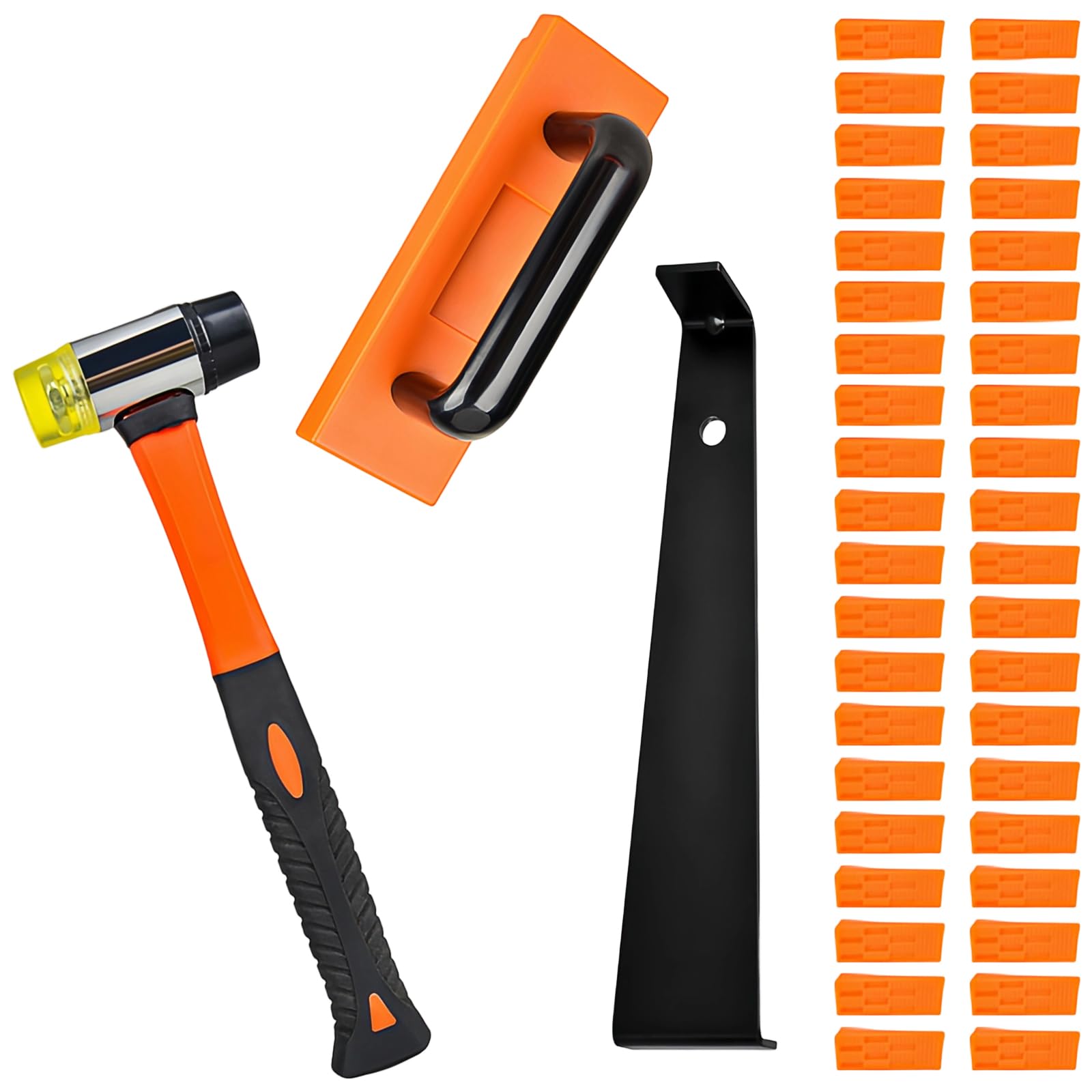 Vinyl Verlegeset, 43-Stück Vinyl Laminat Verlegeset, 198 mm Parkett Verlegeset, 1 x Schlagklotz, 1 x Zugeisen, 40 x Abstandshalter, 1 x Doppelkopfhammer, für Verlegung von Laminatböden