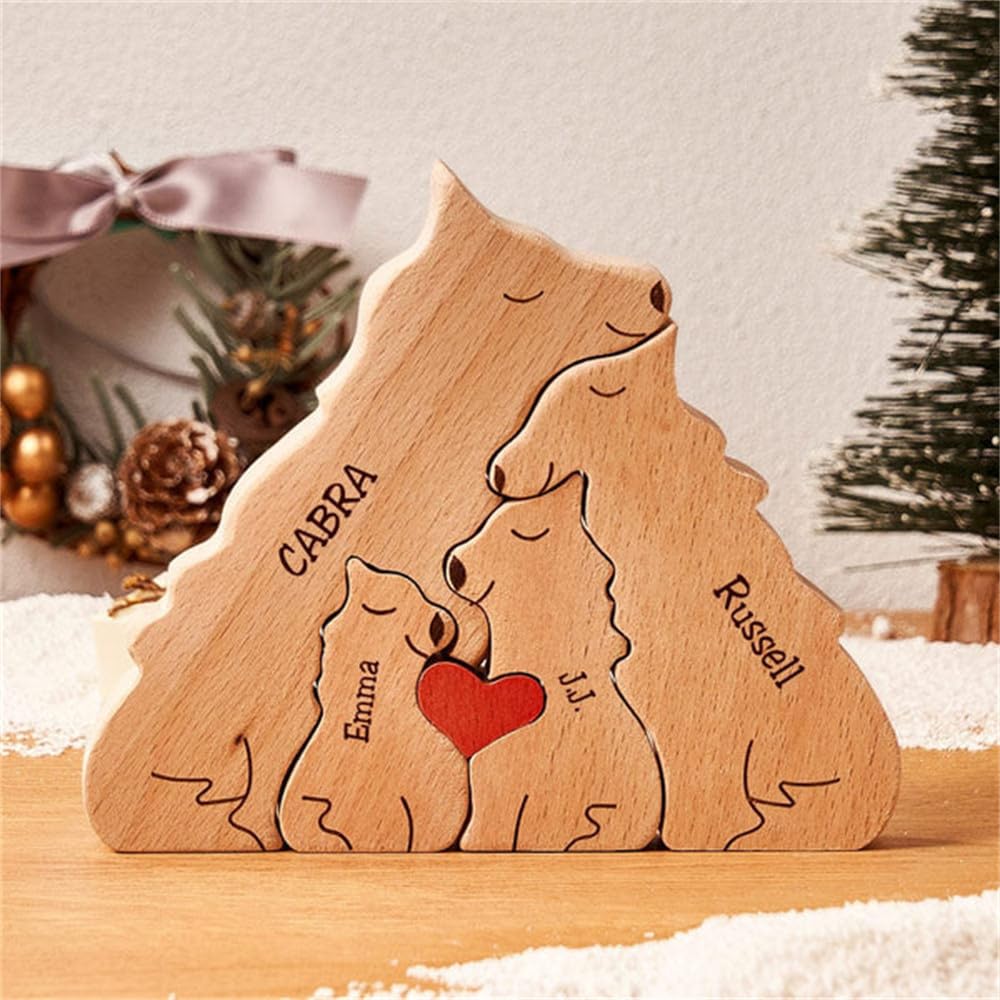 Personalized Wooden Wolf Puzzle with 2-10 Family Name, We are One, Custom Family Member Names Puzzle Home Decor Gifts, for Christmas, Birthdays, House Warming, Unique Gift for Mom and Dad