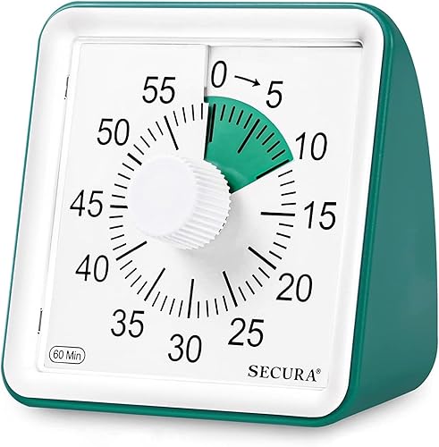 Secura Temporizador visual de 60 minutos, temporizador de aula, temporizador de cuenta regresiva para niños y adultos, herramienta de gestión del