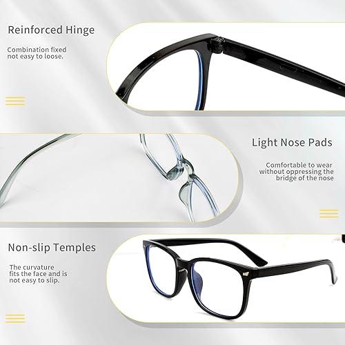 Miniatura 3 de ZNHIS Gafas de luz azul, anteojos con filtro de luz azul, paquete de 2, anteojos transparentes, anteojos de luz azul transparentes, anteojos de luz