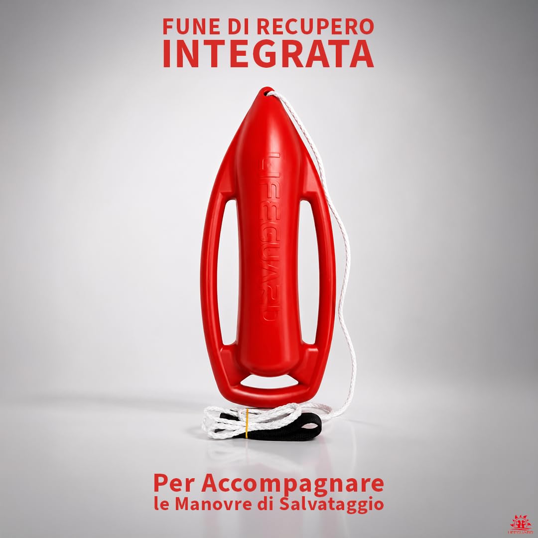 LIFEGUARD Italia Baywatch Rescue Can Salvagente Professionale da Bagnino con Fune e Maniglie