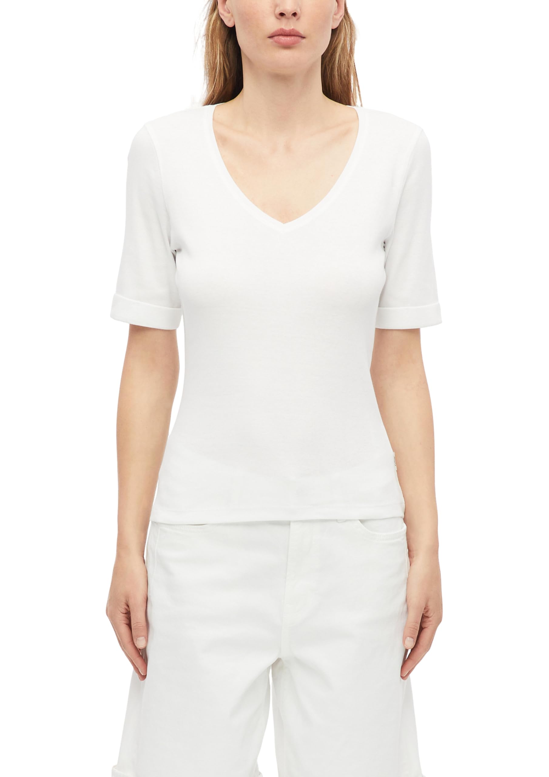 S.oliver Women's White 2179331 T-Shirt, V-Neck, Slim Fit (Pack Of 1), 14