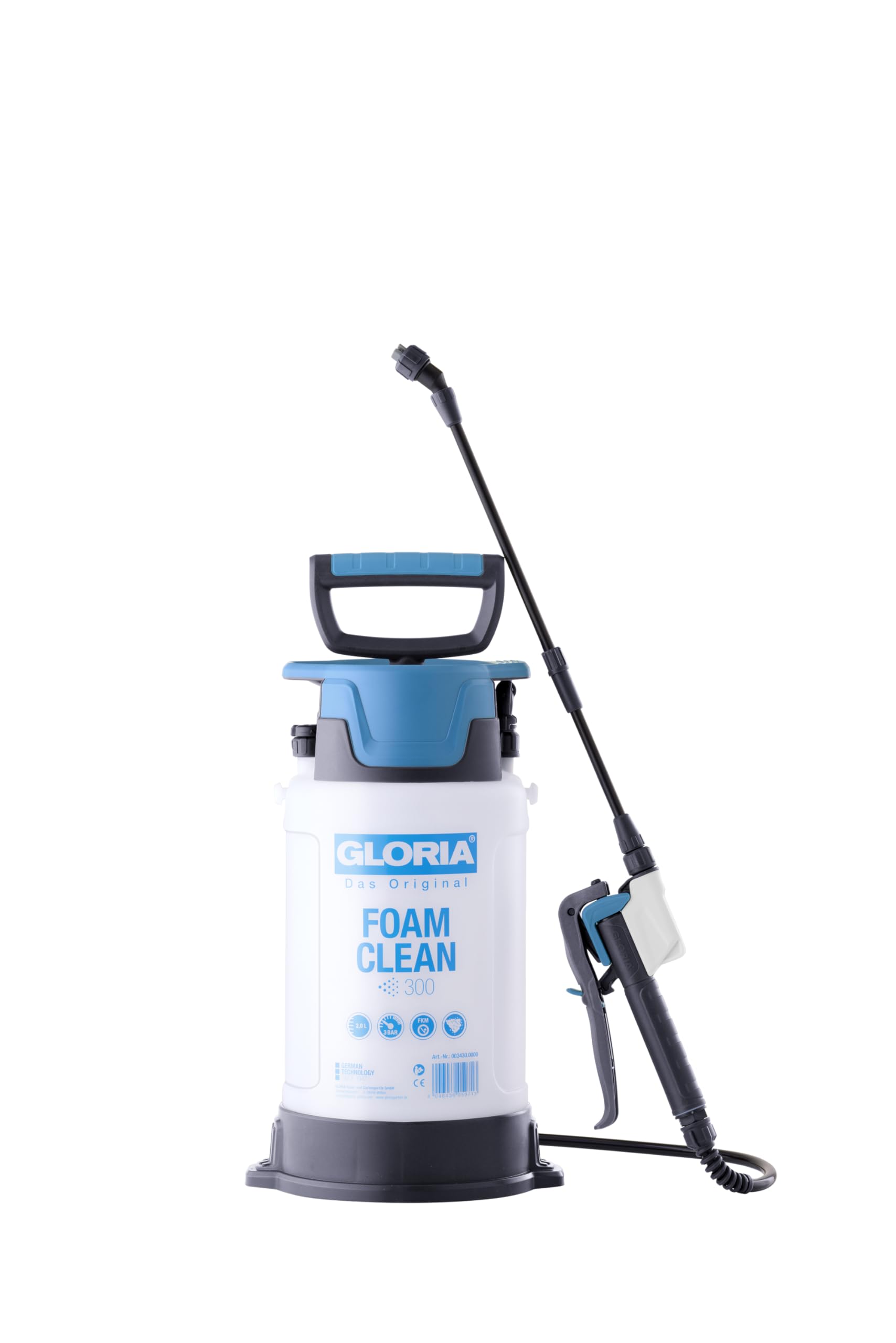 GLORIA Schaumsprüher FoamClean 300 | 3 L Snow Foam Sprüher für Autoshampoo | Drucksprüher für Autoreinigung, Motorrad, Fahrrad & Handwerk | Variabler Schaum & FKM-Dichtungen | Für Reinigungsmittel