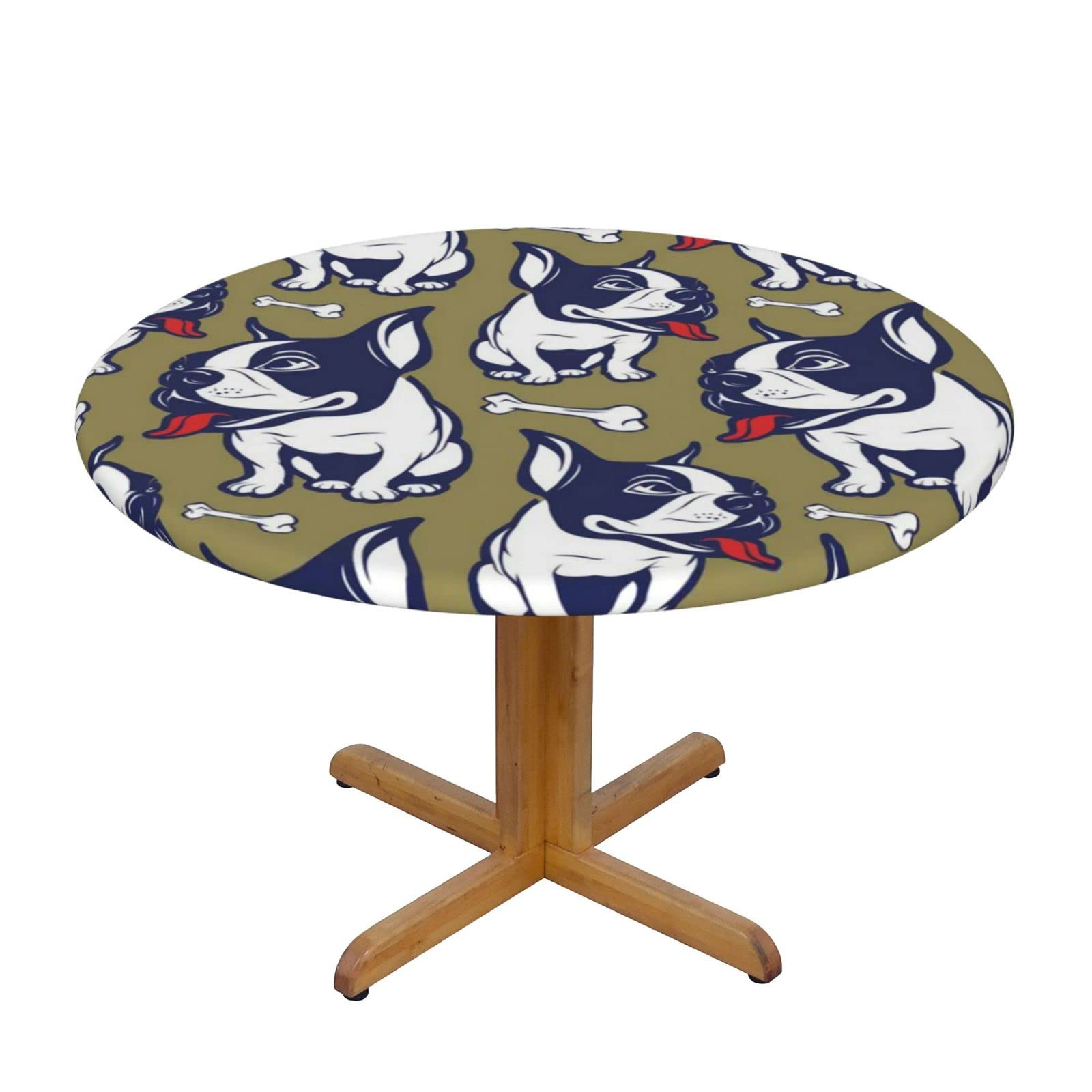 Lsjuee Round Fitted Tablecloth 40-44in Elastic Edged Table Cloth for Kitchen Dining Party Home Decor - French Bulldog Dog Cute