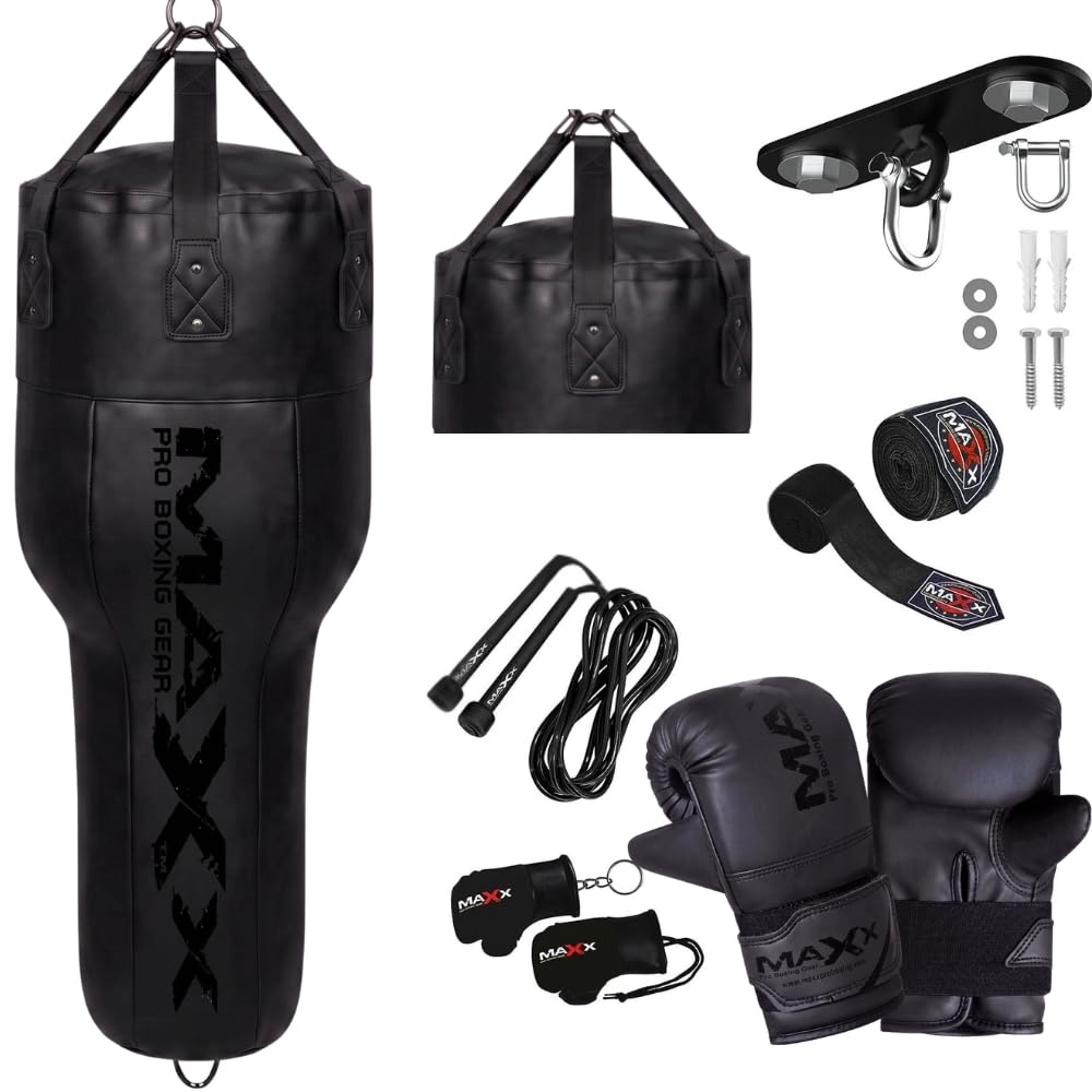 MAXX 4FT Angled Uppercut Heavy Punch Bag (Filled) – Boxing Body Bag for Uppercuts & Hooks, Durable Rexine Leather, Approx. 25kg, Zip-Top Adjustable Filling