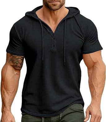 Mens Short Sleeve Hoodie Shirt Casual Pullover Sweater Solid Color Pullover Hoodies Lightweight Hoodie Sweatshirts Tops