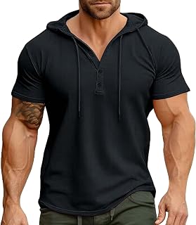 KonJim Mens Short Sleeve Hoodie Shirt Casual Pullover Sweater Solid Color Pullover Hoodies Lightweight Hoodie Sweatshirts Causal Hooded T-Shirts Workout Tops