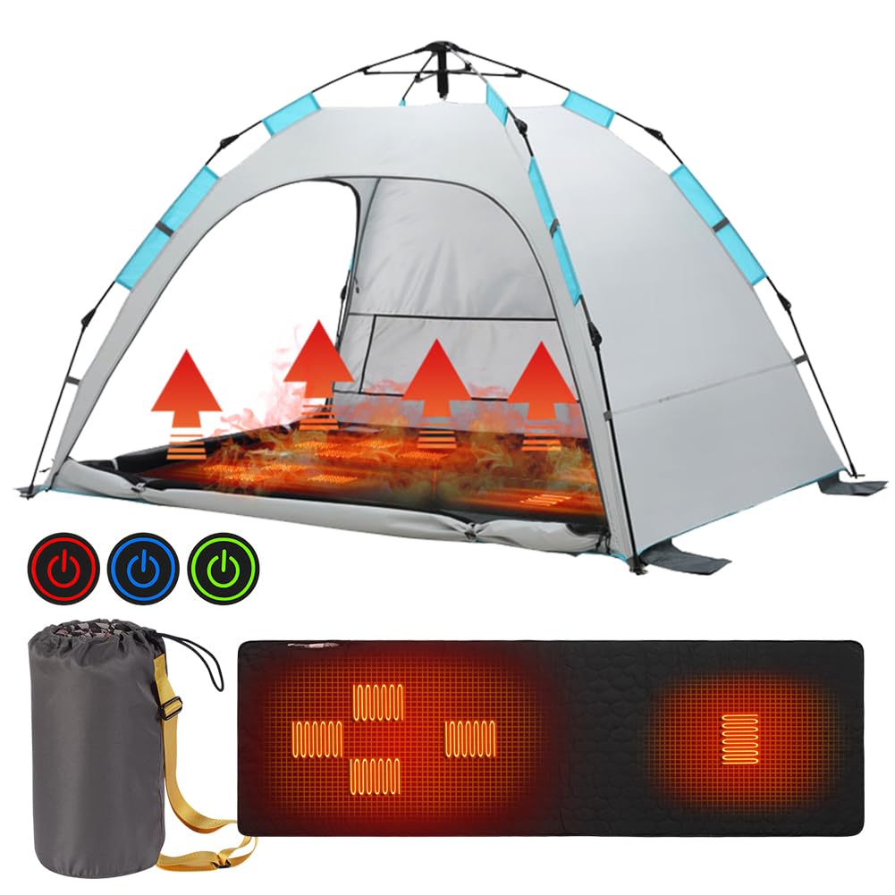 Tappeto a Pelo Riscaldato Esterno Ricaricabile USB Riscaldamento Rapido 3 Livelli di Calore Isolamento Materasso a Pelo Riscaldante Campeggio con Borsa di Immagazzinaggio Materassi