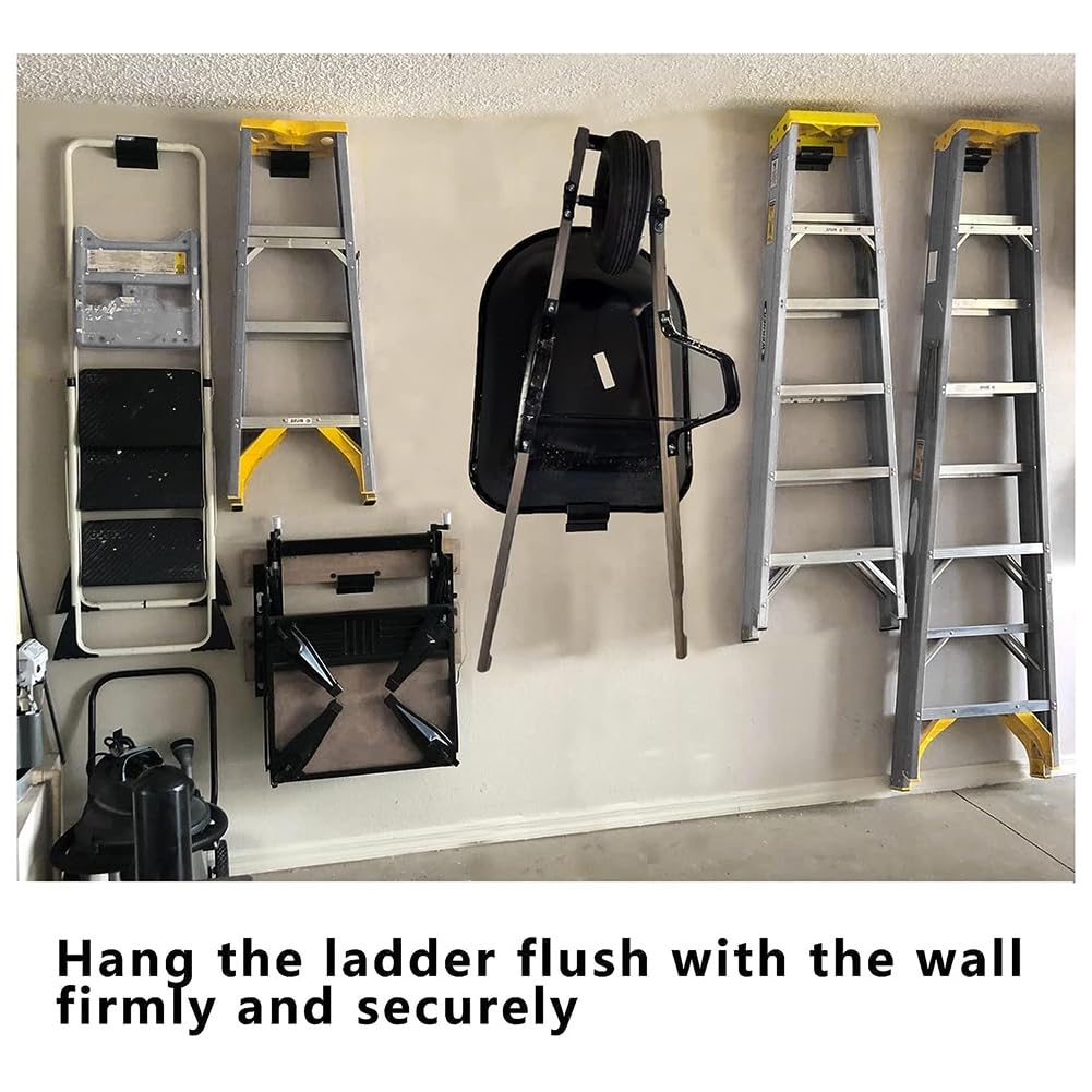 Percha de Escalera de Alta Resistencia, de Escalera de Montaje en Pared para Almacenamiento de Escaleras, Perchas de Carretilla para Pared de Garaje, 1 Paquete