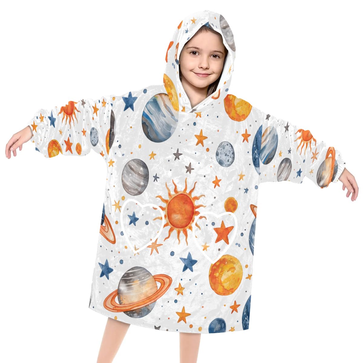 Wearable Blanket Hoodie for Kids, Endless Starry Sky Fleece Sweatshirt Blanket Oversized Blanket Sweatshirt with Pocket Flannel Warm Hooded Blanket 6-10 Year Old Girl Boy Gift, One Size