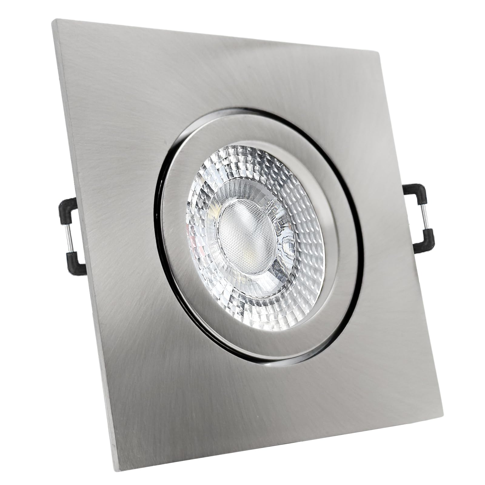 trendlights24 Carree-C LED Einbaustrahler 230V Edelstahl 8er Set Spots 6W | Decken Einbauleuchte, Edelstahl Optik, eckig, LED Spots, GU10, 6 Watt, 530 lm, Neutralweiß, 4000k, schwenkbar, 68 mm Lochmaß