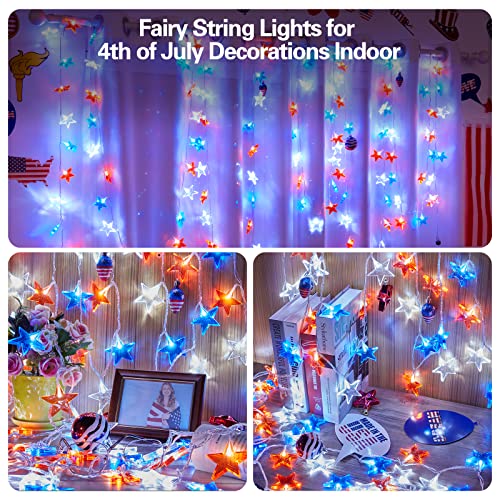 4Th Of July Decorations Red White And Blue Star String Lights With 60Led Big Stars, Plug In 8 Modes Connectable Independence Day Lights For Indoor Outdoor Home Garden Patriotic Theme Decorations #TOP4