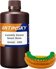 Resina Inteligente Fundível Odontológica ANTINSKY para Impressoras 3D de Cura UV DLP LCD 405nm, Baixa Contração, Fácil Fundição para Estruturas e Coroas de Restauração de Implantes Odontológicos 1KG