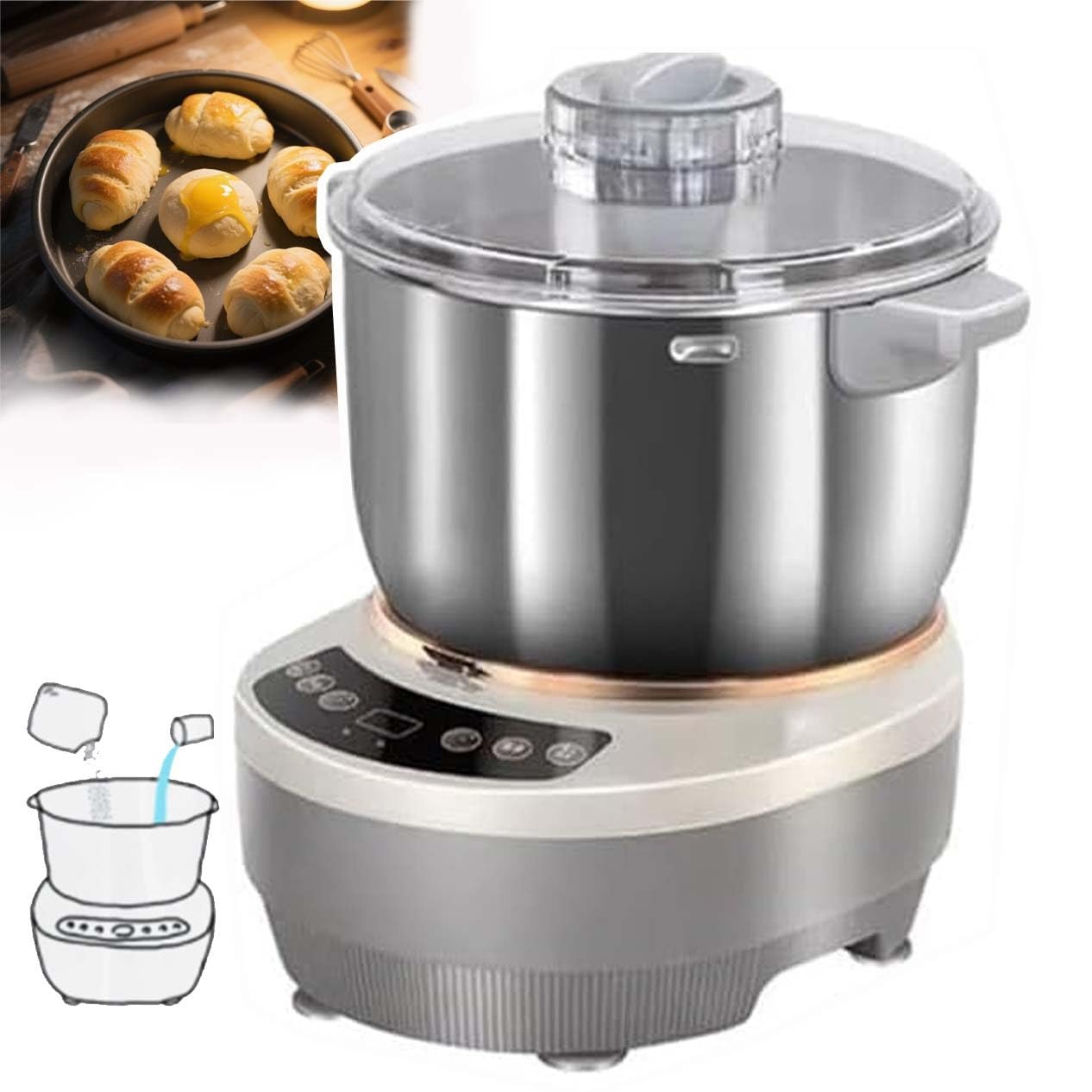 Amasadora De 5L/7L – Máquina Eléctrica Para Amasar De Acero Inoxidable Con Función De Fermentación, Máquina De Amasar Automática Con Fermentación Termostática,Para Hornear En Casa.(5L)