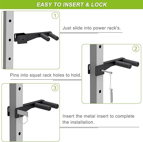 Miniatura 7 de Accesorio de barra de inmersión para estante de potencia de 3 x 3 pulgadas, asas de agarre ancho y estrecho, capacidad de 500 libras, accesorio para
