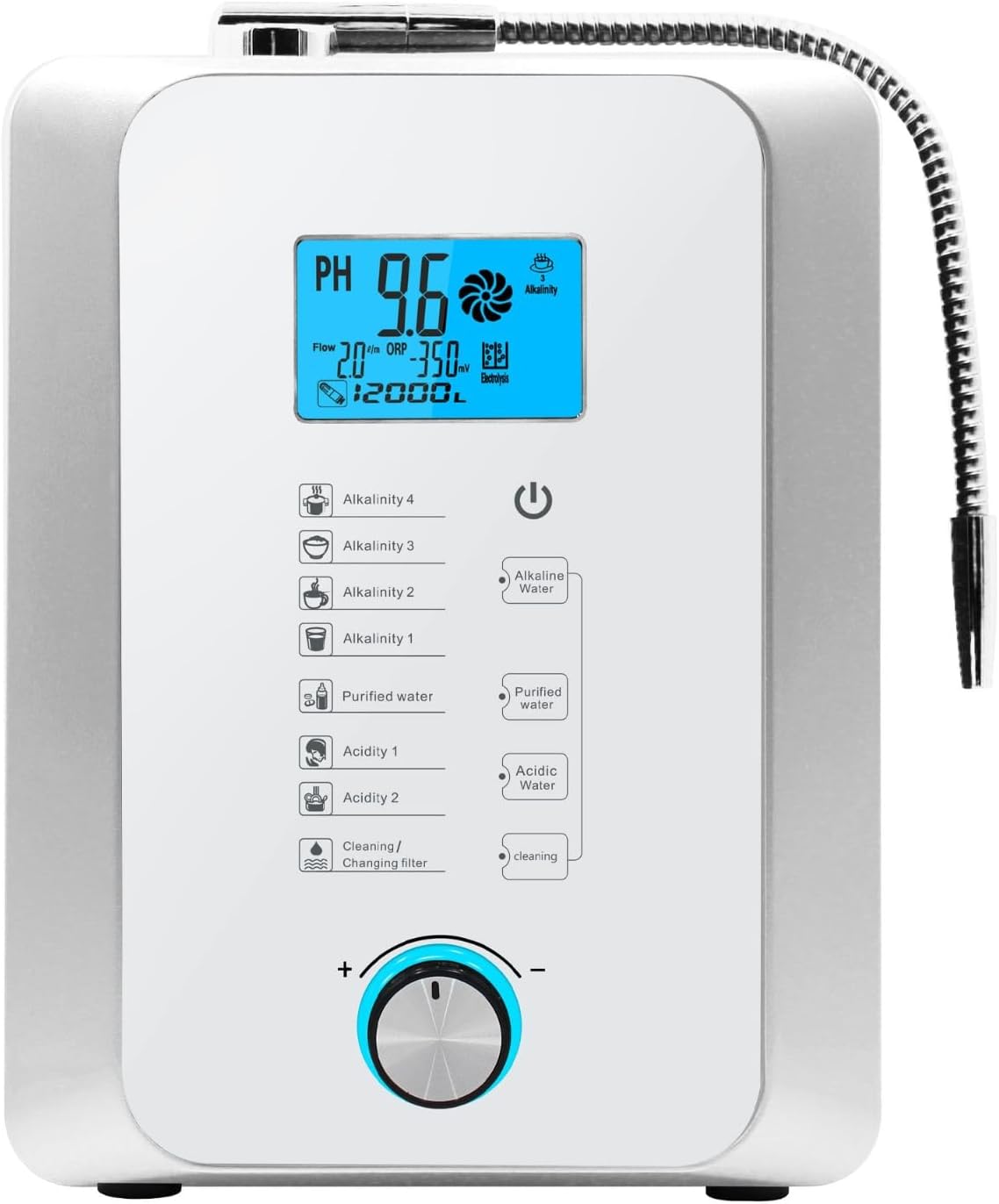 Alkaline Water Ionizer Machine for Home, Hydrogen Rich Water Machine, pH 2.8-11 Acid Water Purifier, Water Filter Up to -800mV ORP, 10000 Liters Per Filter White
