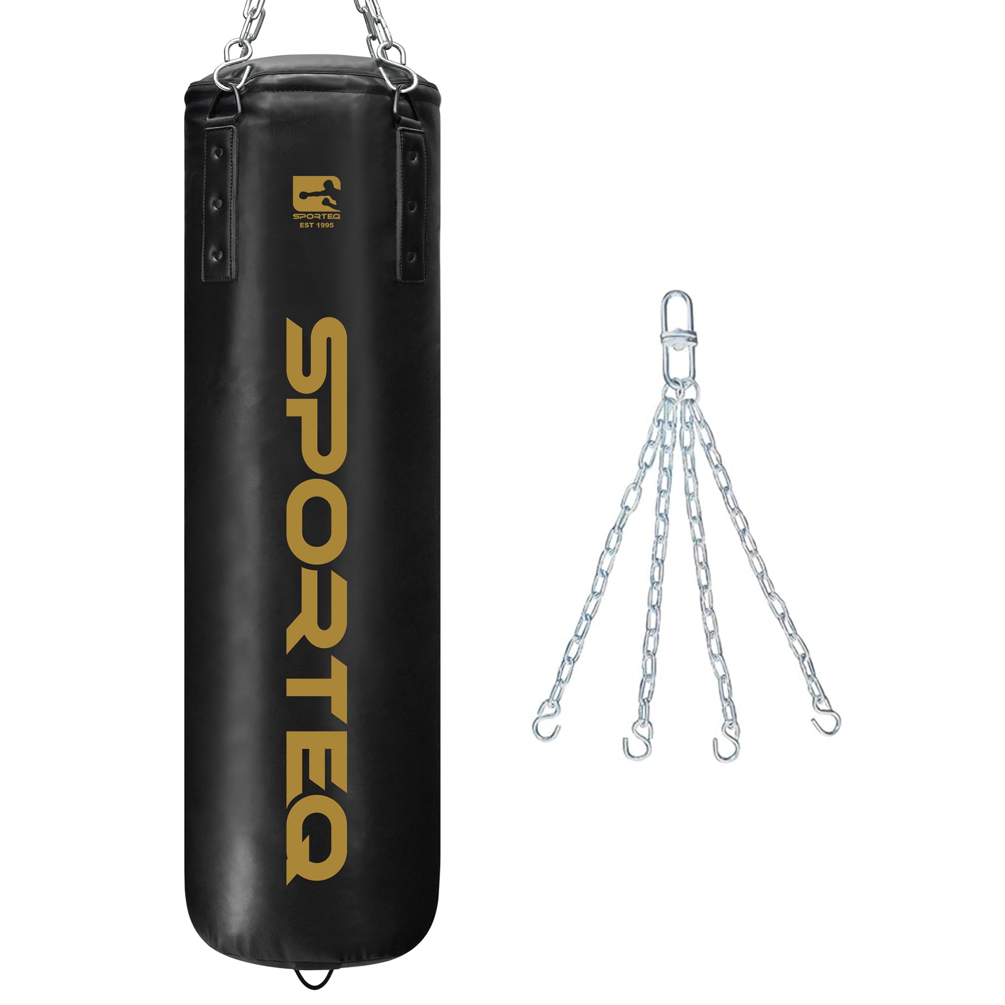 Sporteq Dyno Heavy Filled Boxing Bag with Chain Hanging Set, 4FT Punching Bag for Boxing, Kickboxing & Muay Thai, Heavy Duty Punch Bag for Home & Commercial Gym Training