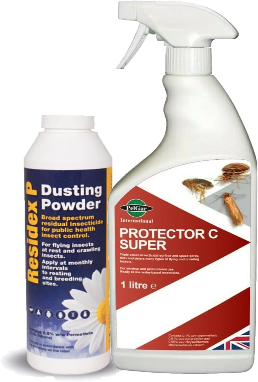 Bed Bug Killer Kit - 1L Protect C Spray treatment with 300g Residex Dusting Powder professional strength products Bed bug treatment kit Low Odour Residual Domestic & Commercial Use