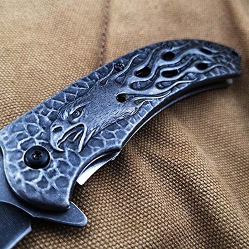 Eagle Flame Personalized Collection Knife, 3D Stonewash, Stainless Steel, pocket knife Spring Assist Fold Blade knife
