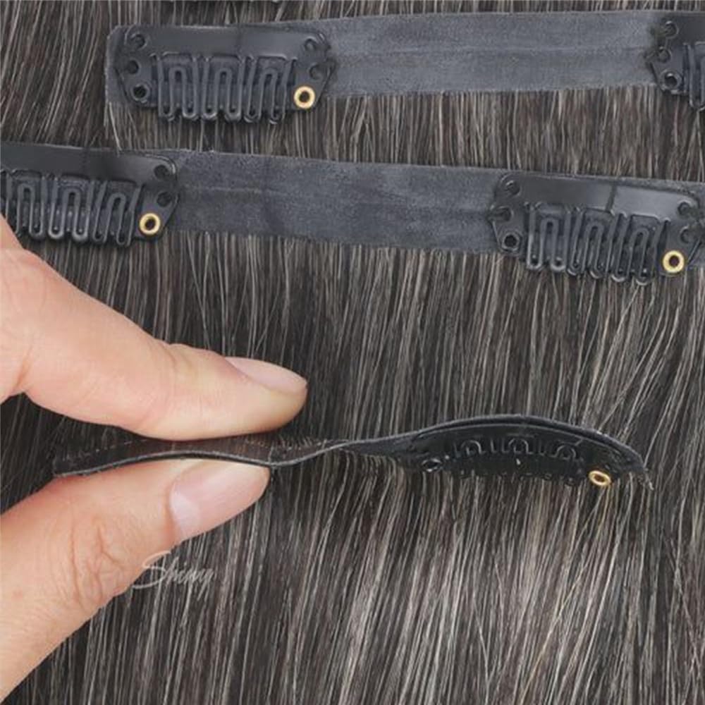 Modne doczepiane włosy 10 klipsy do przedłużania włosów kolor szary gradient grzywka Remy proste jedwabiste grube prawdziwe ludzkie 14 18 24 cali miękkie (14 cali (140 g 10 sztuk))