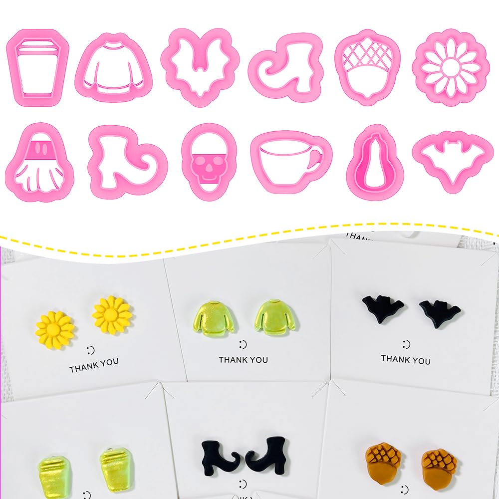 12PCS Mini Halloween Clay Cutters for Polymer Clay Jewelry – Small Clay Earring Cutters, Fall Pumpkin Coffee Boot Shapes, Polymer Clay Tools & Molds Kit