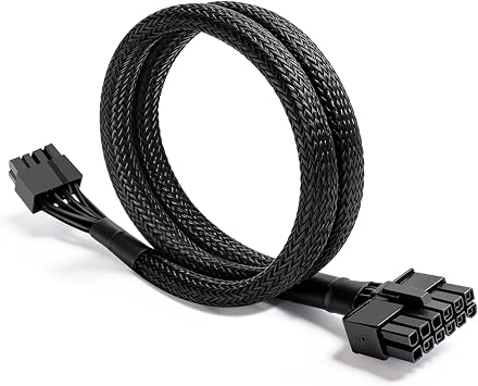 of PCIE Power Cable for Be Quiet 65CM, 12-Pin to 6+2 Pin, Male-to-Male GPU Cable Adapter Sleeved for Be Quiet Modular Power Supply, 18AWG, Black 25.5"