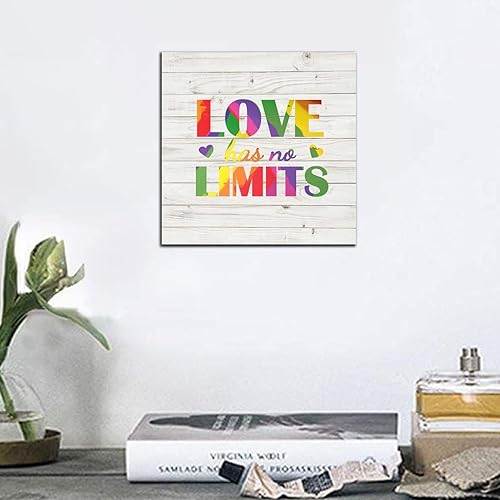 Miniatura 4 de Mesllings Pride Parade Love Has No Limits Wood Signs Rainbow Wall Art Wood Plaque 6" x 6" Pride Parade Signs for Home Decor Retro Decorations Home
