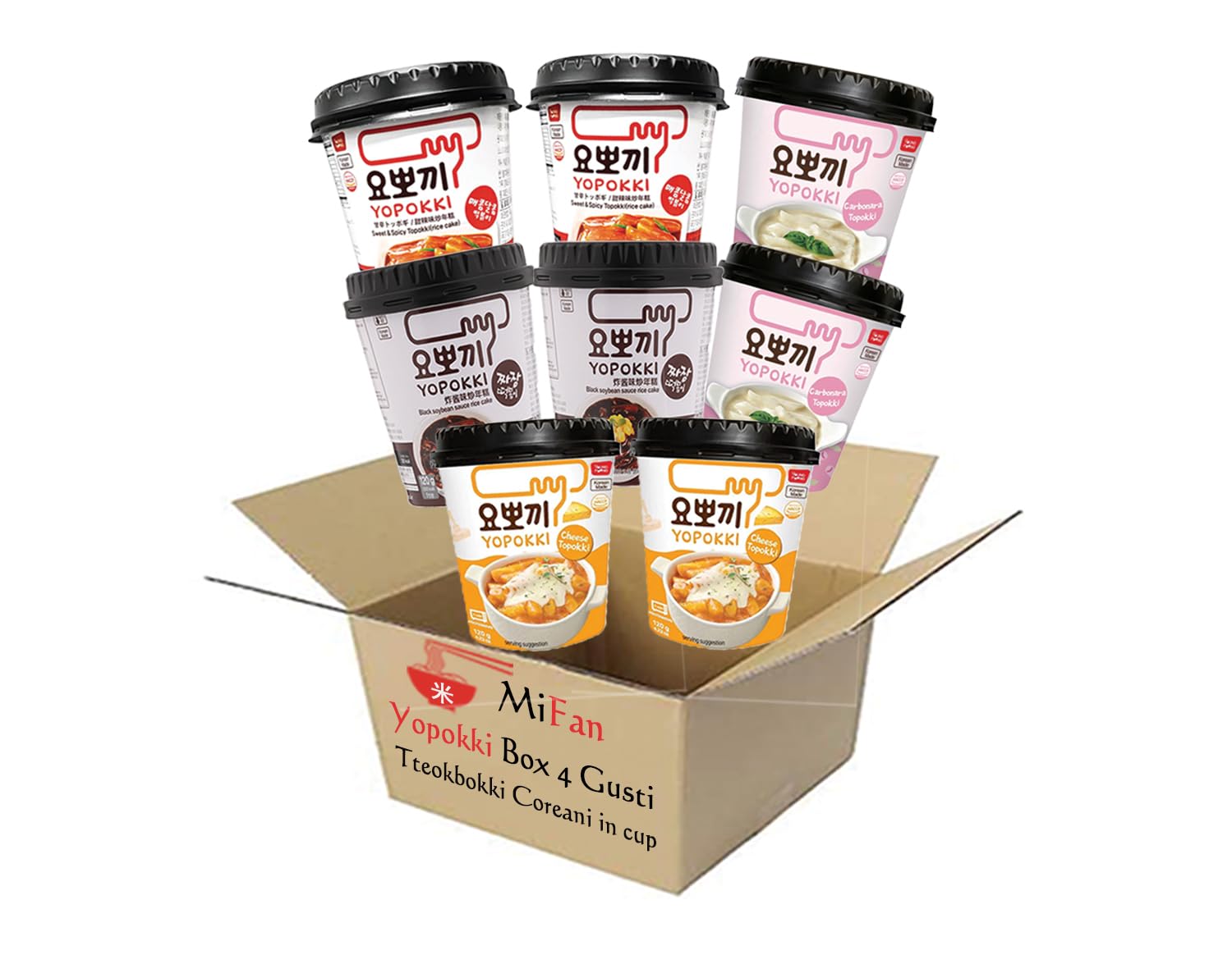 MiFan Tteokbokki Box – Cup di Gnocchi di Riso Coreani Istantanei | Gusti Misti a Scelta – Cibo Coreano Originale in Cup – 4 o 8 Porzioni (8 Pezzi, MAXI 4 Gusti (8x))