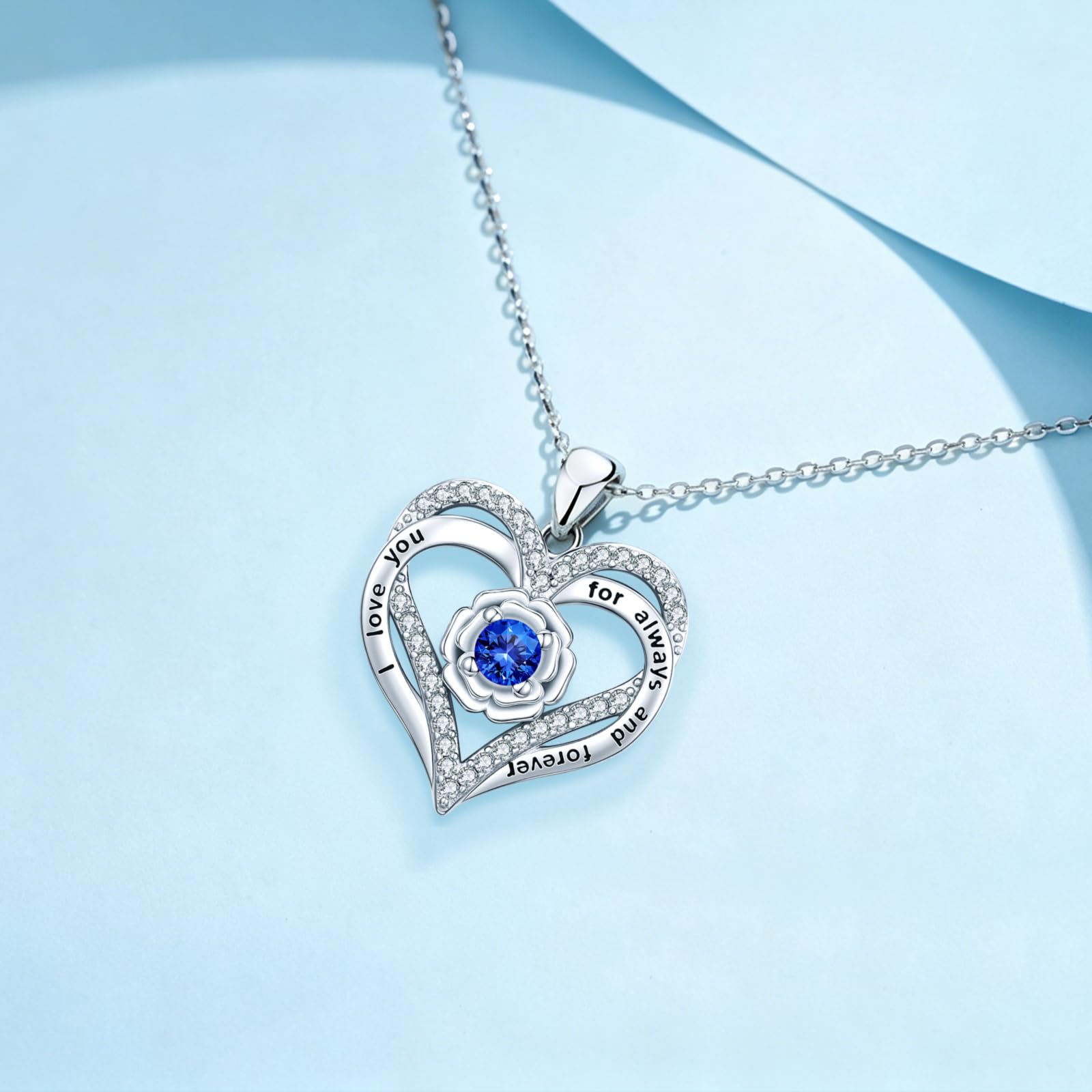 Eusense Collana Cuore Doppio con Pietra Natale e Rosa Ciondolo Cuore Gioiello per Donna Regalo per San Valentino Anniversario o Compleanno