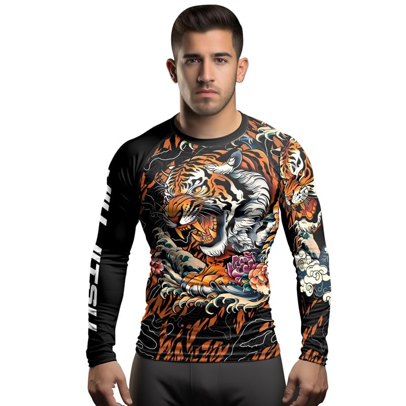 Tiger Compression Rash Guard Men's Long Sleeve Ultra-Tight Stretchable Baselayer Shirt for BJJ Jiu Jitsu Muay Thai4