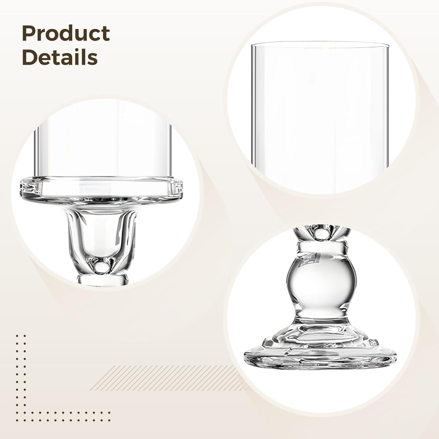 3 Pieces Crystal Glass Hurricane Candle Holders, Modern Elegant Roman Column Style With Windproof Glass Shades, Set Ideal For Pillar Candles, Wedding And Home Décor