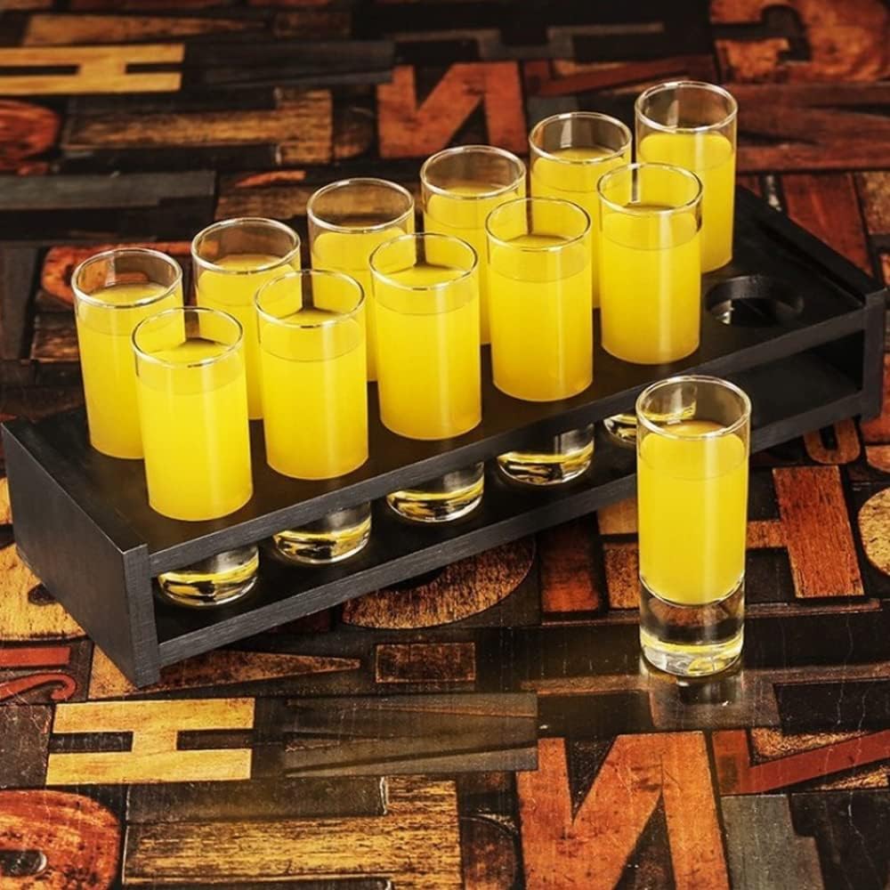 KITWELL Present Shot Glasses Tray with 12 Shot Glass Black Shot Glass Rack for Bar Restaurant Party Nightclub Cocktail Drinking Cup Shelf
