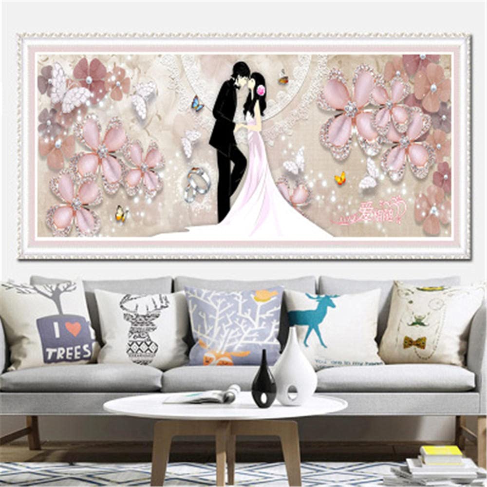 DIY 5D diamentowy obraz zestawy dla dorosłych, para 'Getting Married Full Drill diamentowy obraz duży haft haft haft krzyżykowy kryształ górski sztuka rzemiosło do domu dekoracja ścienna kwadratowa wiertło_(50 x 100 cm, 20 x 40 cali)