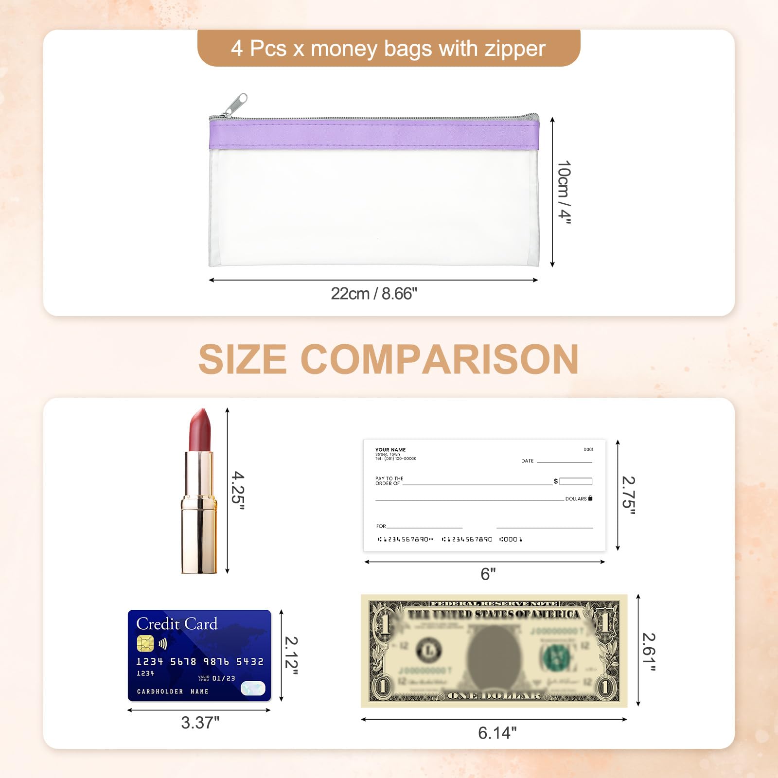 PATIKIL 8.7x3.9 Inch Money Bags with Zipper - Image 2