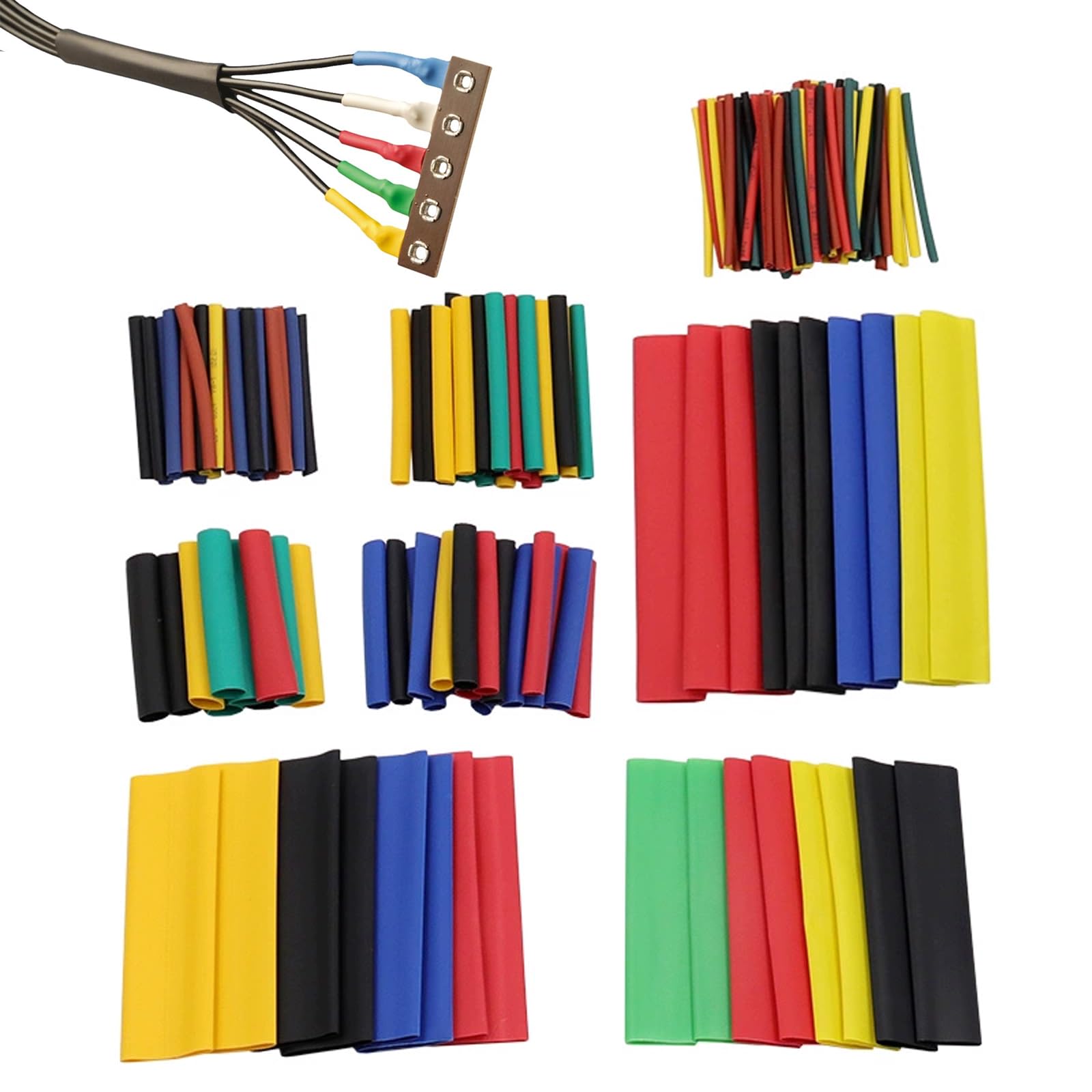 164Pcs Heat Shrink Tubing Kit - 2:1 Ratio, 8 Sizes (5 Colors) - Black Electrical Insulation Heat Shrink Sleeving - Automotive Industry & Wire Repair