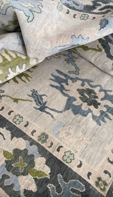 Image of Area Rug Hand Knotted Oushak Rug for Living Room, Dining Room, Office, Bedroom, Hand Knotted Wool Rug, 5x8 feet Cream-Grey
