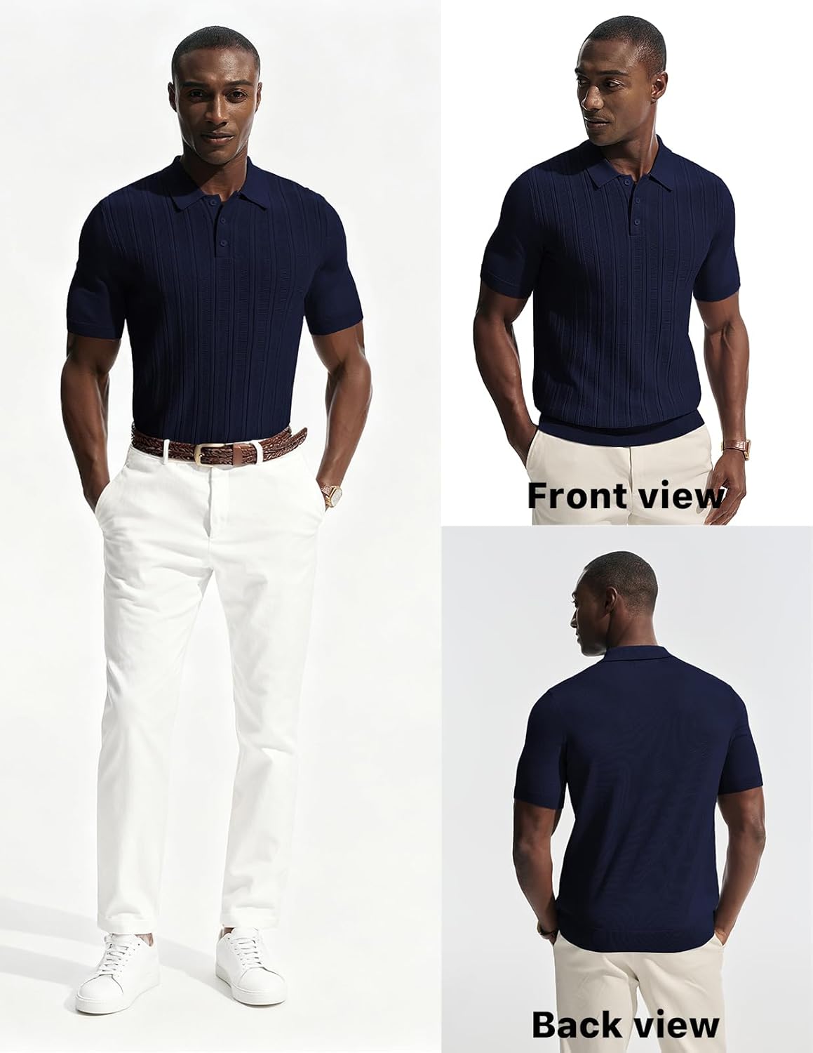 PJ APUL Jones Mens Knit Polo Shirts Short Sleeve Stretch Texture Knitted Polo Shirts Casual Lightweight Golf Shirt - Image 2