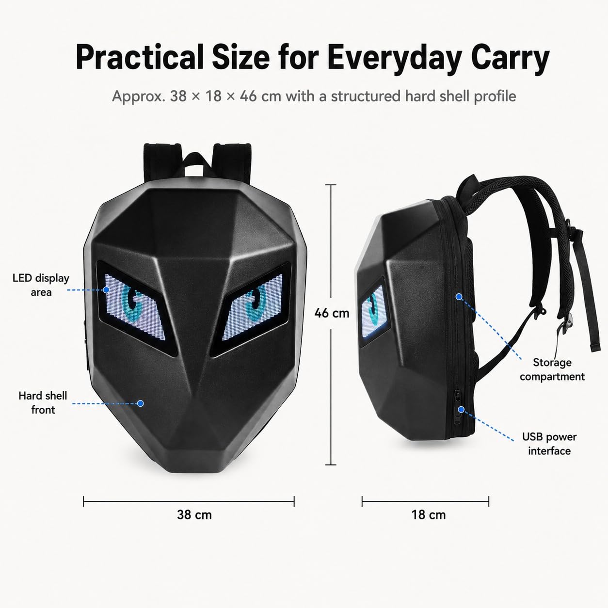 Sac à Dos LED à Coque Rigide 3D, Sac à Dos pour Casque De Moto, Mochila Para Motociclista De Hombre, écran Couleur Programmable, Sac à Dos D'équitation étanche(Piles Non incluses)