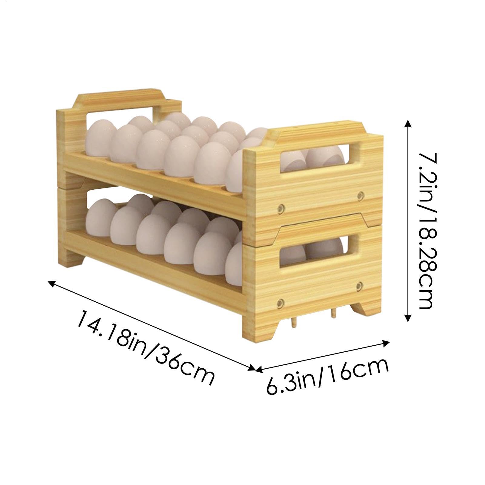 Soporte para huevos de madera, organizador de mostrador de dos niveles | estante de cocina apilable, soporte duradero para granja, ideal para exhibir huevos de gallina y pato en la encimera y la
