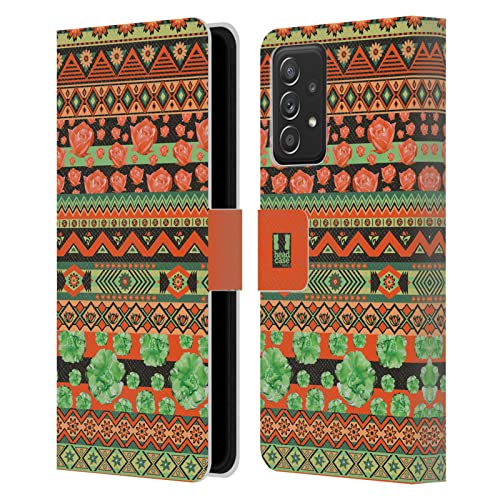 Étui portefeuille Samsung A53 5G avec support vidéo et fentes cartes - Motif aztèque floral