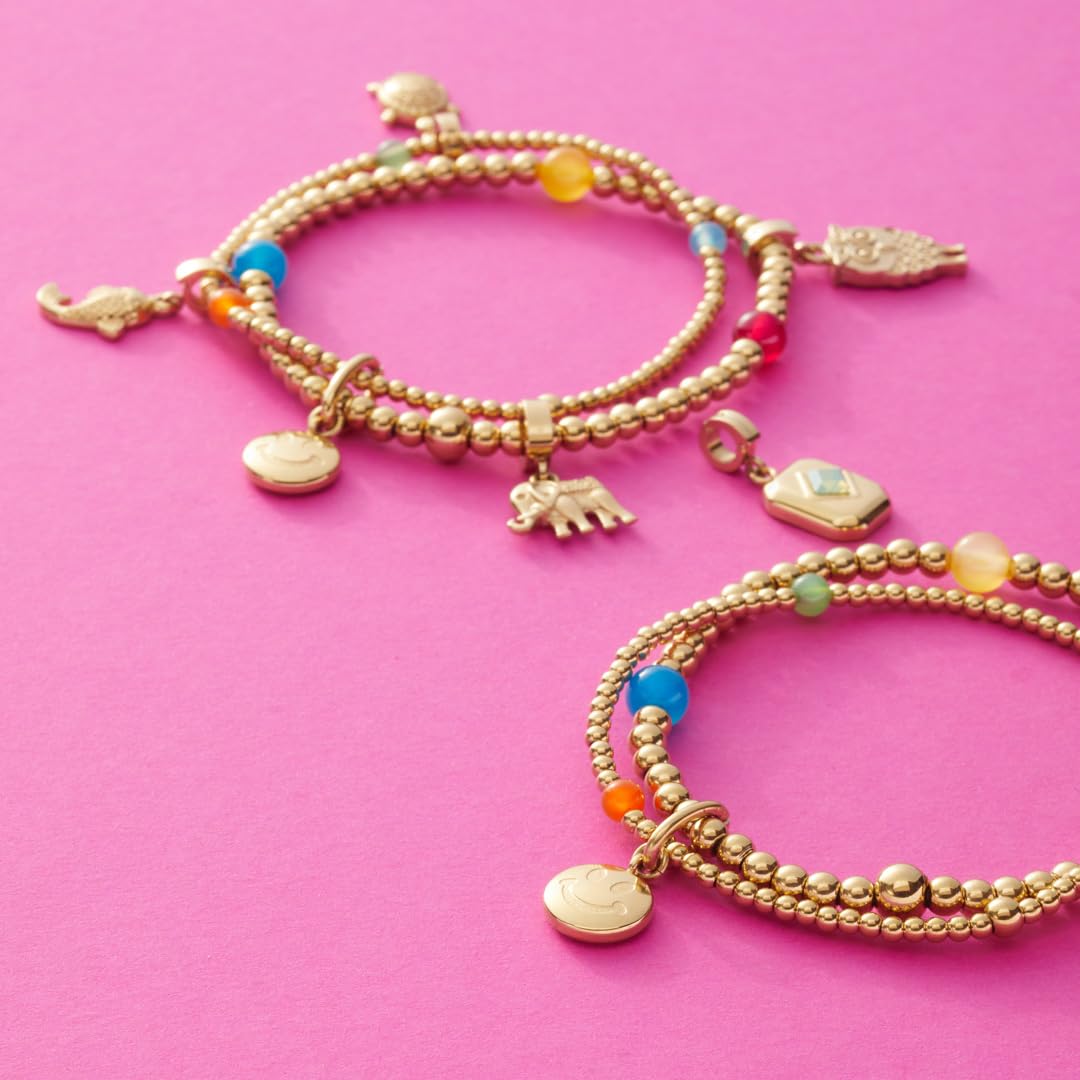 JEWELS BY LEONARDO Armband Clip & Mix Smile • elastische Arm-Kette ausgoldfarbenem Edelstahl • doppelreihig aufgefädelte Perlen durchbrochen von bunten Achat-Perlen • 19,5 cm Länge • Damen • 023750