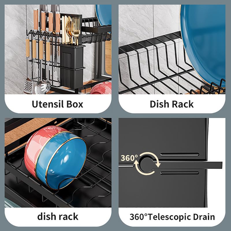 Escurreplatos sobre El Fregadero, Escurridor De Acero Al Carbono De Gran Capacidad, Organizador De Cocina Multifuncional De 2 Niveles Y Almacenamiento para Platos, Cuencos Y Cubiertos