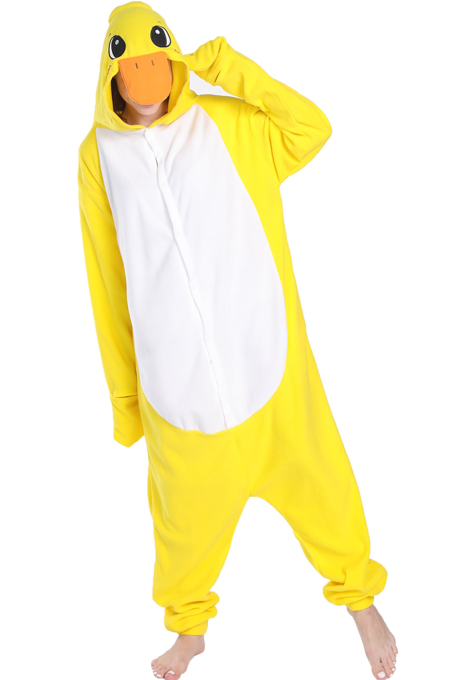 Focupaja Unisex Yellow Duck Onesie for Adult and Teenagers Halloween Animal Cosplay Costumes One Piece Pajamas M