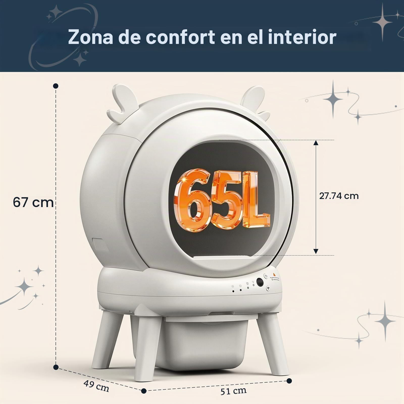 Arenero Gatos Autolimpiable,65L Arenero Autolimpiable con 9 Sensores De Seguridad,Arenero Eléctrico Autolimpiable para Gatos Control por App De 2.4 GHz y Protección Antipinzamiento