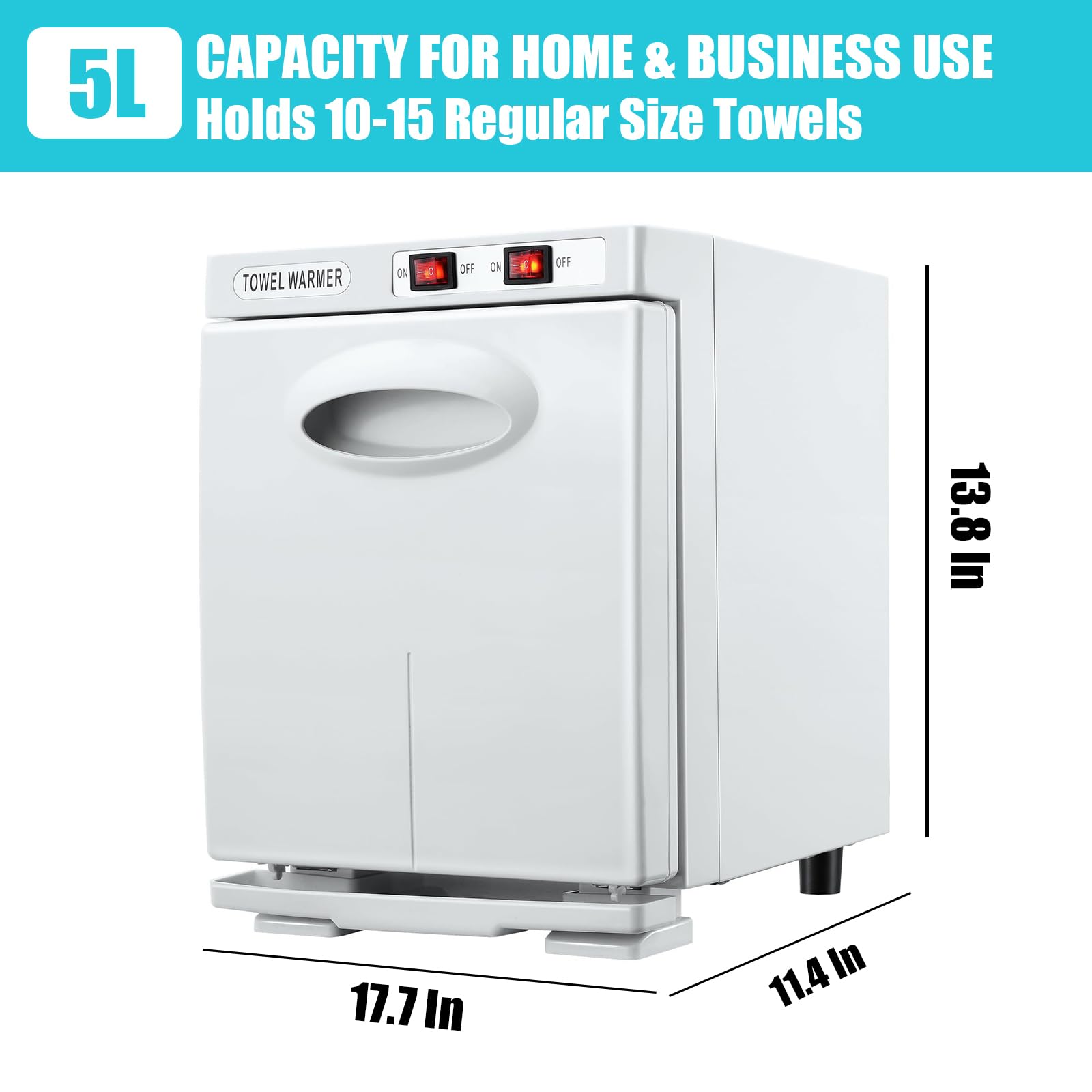 Calentador de toallas esterilizador 5L, gabinete de desinfección UV para toallas, 176°F gabinete de toallas caliente para salón de peluquería, cuarto de baño, belleza oficina en casa gimnasio (White)
