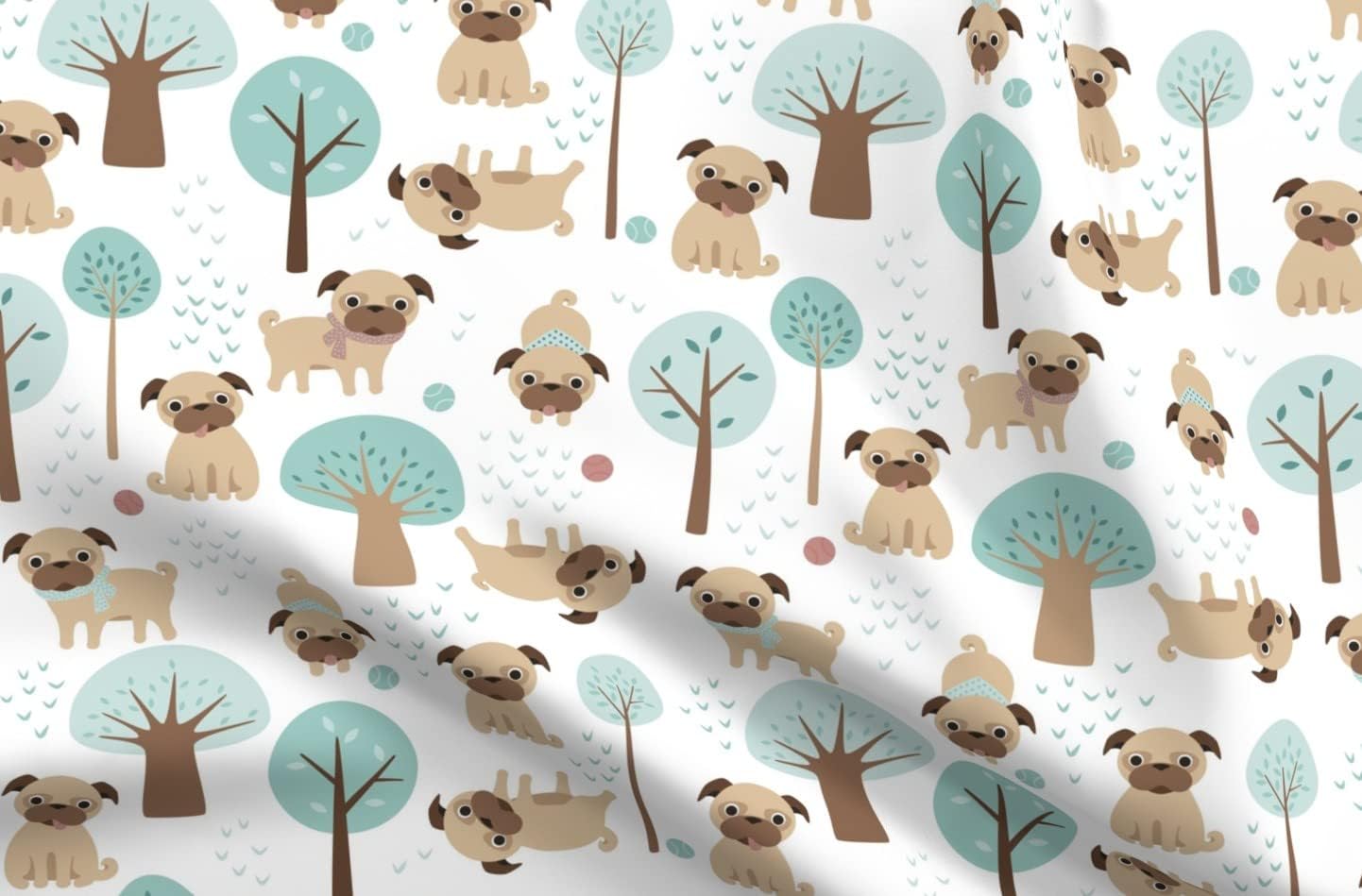 Spoonflower Fabric - Pugs Park Pug Dog Pet Animals Cute Year Printed on Minky Fabric by The Yard - Sewing Baby Blankets Quilt Backing Plush