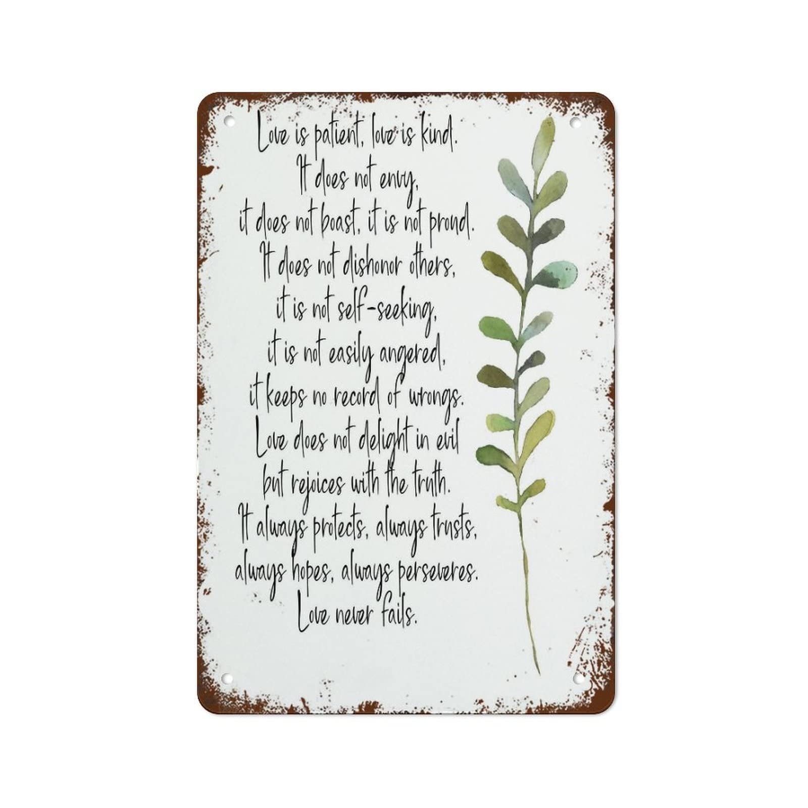 Vintage Funny Wall Decor Aluminum Tin Sign Love is Patient Kind Never Fails for Bar Cafe Home Store Hotel Office Room Gift Women Men 8x12 Inch