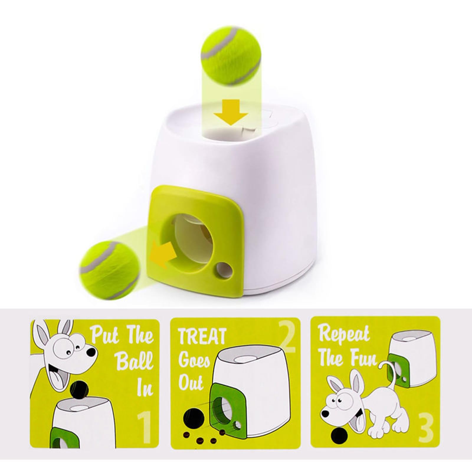 Lanzador automático de pelotas para perros, lanzador interactivo de pelotas de tenis para perros pequeños y medianos, incluye 3 pelotas de tenis